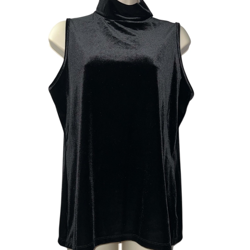 Charter Club Womens Velvet Mock Neck‎ Sleeveless Top Deep Black Medium Elegance